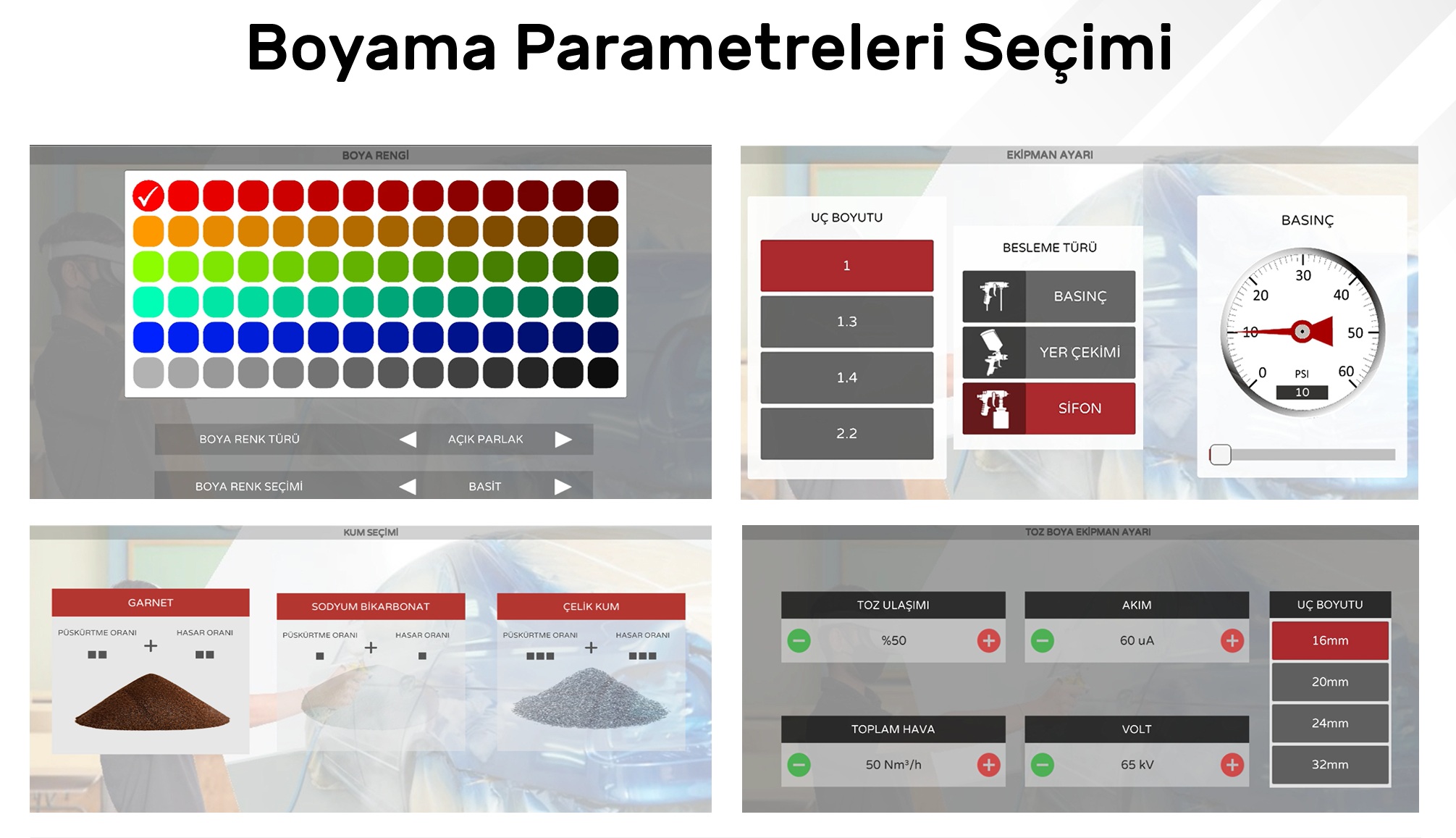 Boyama Parametreleri Seçim Ekranı